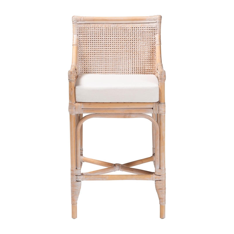 Pemberly Row Contemporary Natural Rattan Counter Stool with Lattice Back