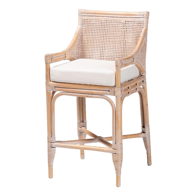 Pemberly Row Contemporary Natural Rattan Counter Stool with Lattice Back