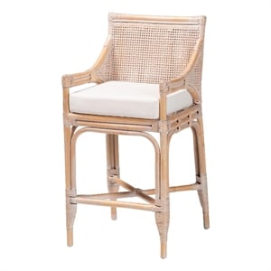 Pemberly Row Contemporary Natural Rattan Counter Stool with Lattice Back