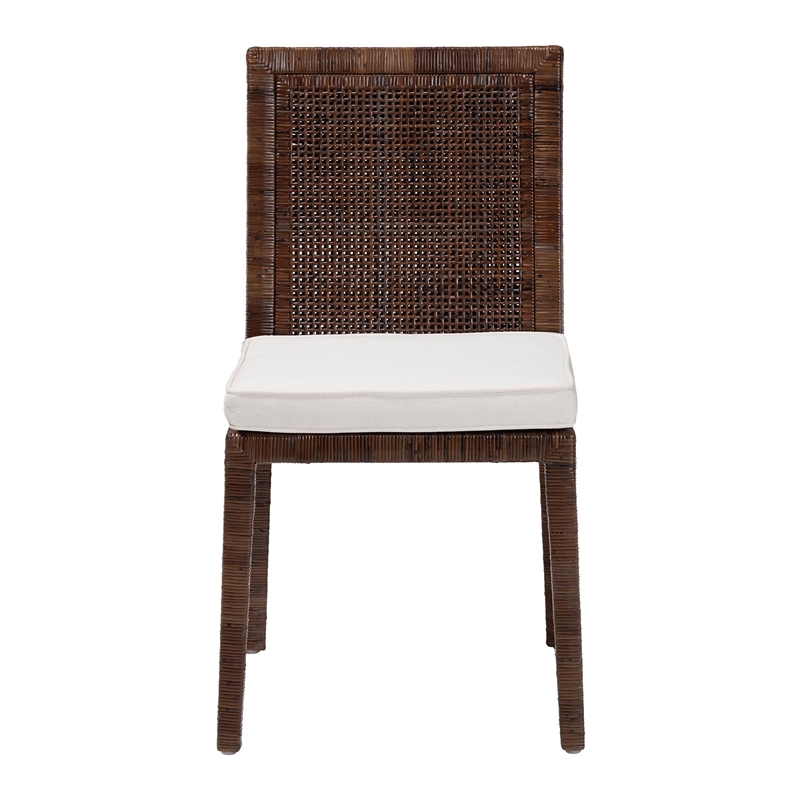 Pemberly Row Rattan Dining Chair with Lattice Back in Antique Coffee