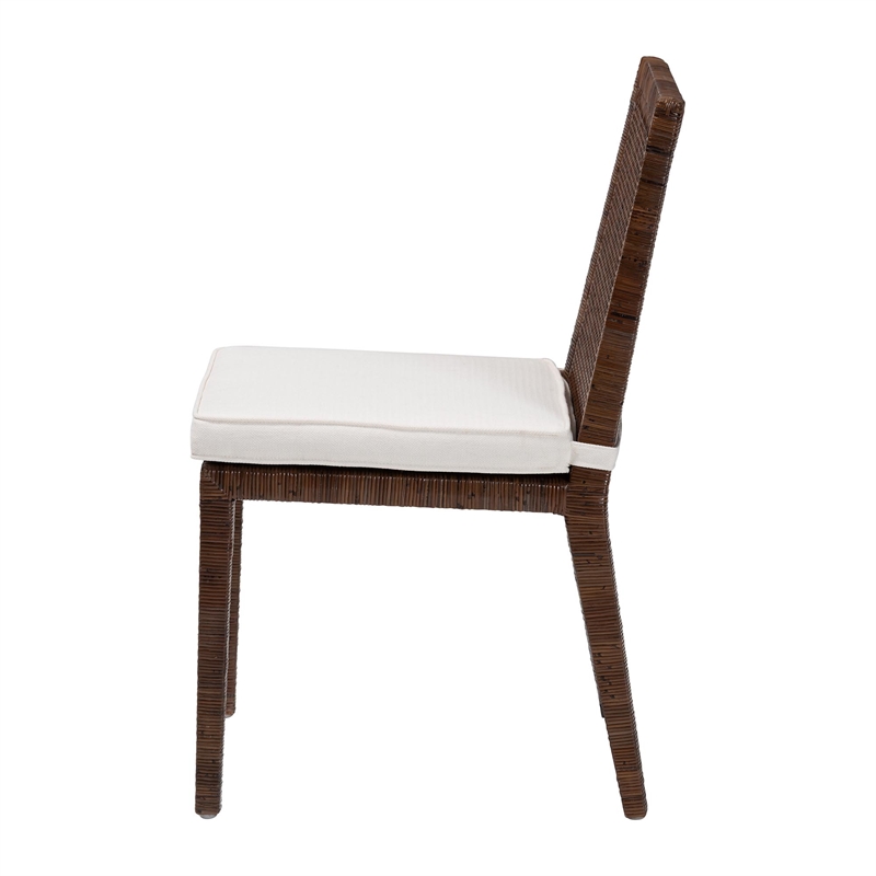 Pemberly Row Rattan Dining Chair with Lattice Back in Antique Coffee