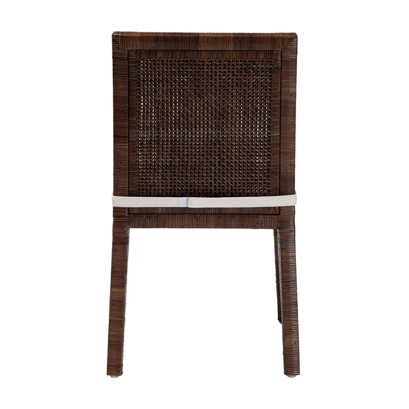 Pemberly Row Rattan Dining Chair with Lattice Back in Antique Coffee