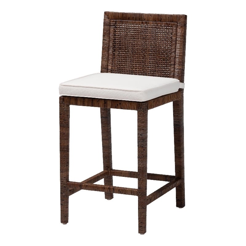 Pemberly Row Rattan Counter Stool with Lattice Back in Antique Coffee
