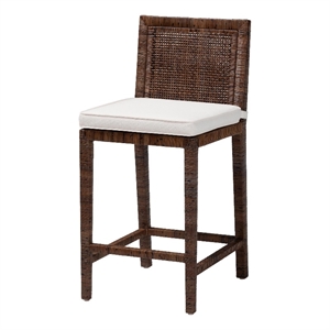 Pemberly Row Rattan Counter Stool with Lattice Back in Antique Coffee
