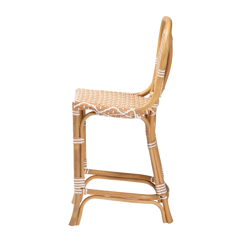 Pemberly Row Rattan Bistro Counter Stool with Round Back in Beige