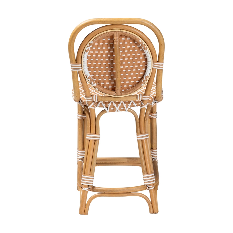 Pemberly Row Rattan Bistro Counter Stool with Round Back in Beige
