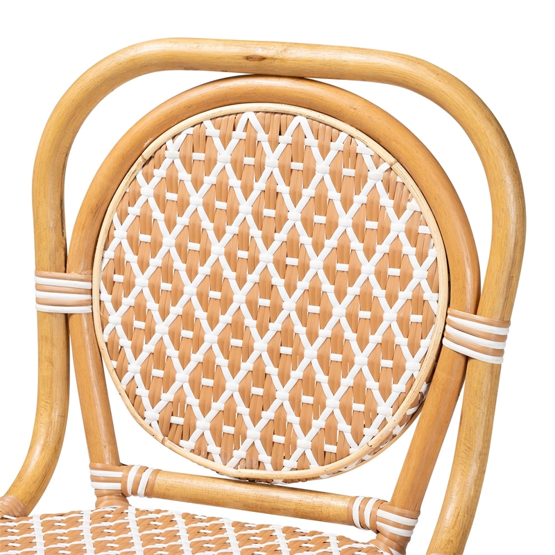 Pemberly Row Rattan Bistro Counter Stool with Round Back in Beige