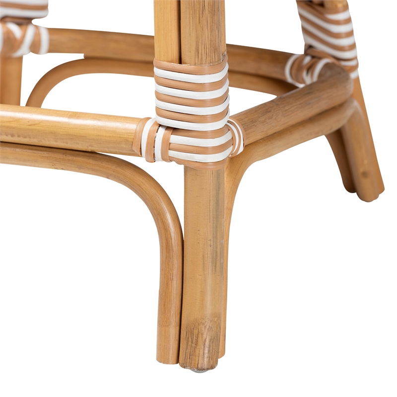 Pemberly Row Rattan Bistro Counter Stool with Round Back in Beige