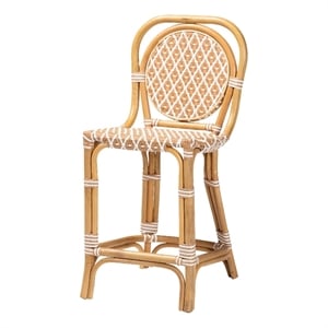 Pemberly Row Rattan Bistro Counter Stool with Round Back in Beige