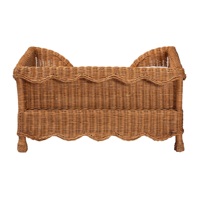 Pemberly Row Natural Rattan Pet Bed with Scalloped Sides and Cushion