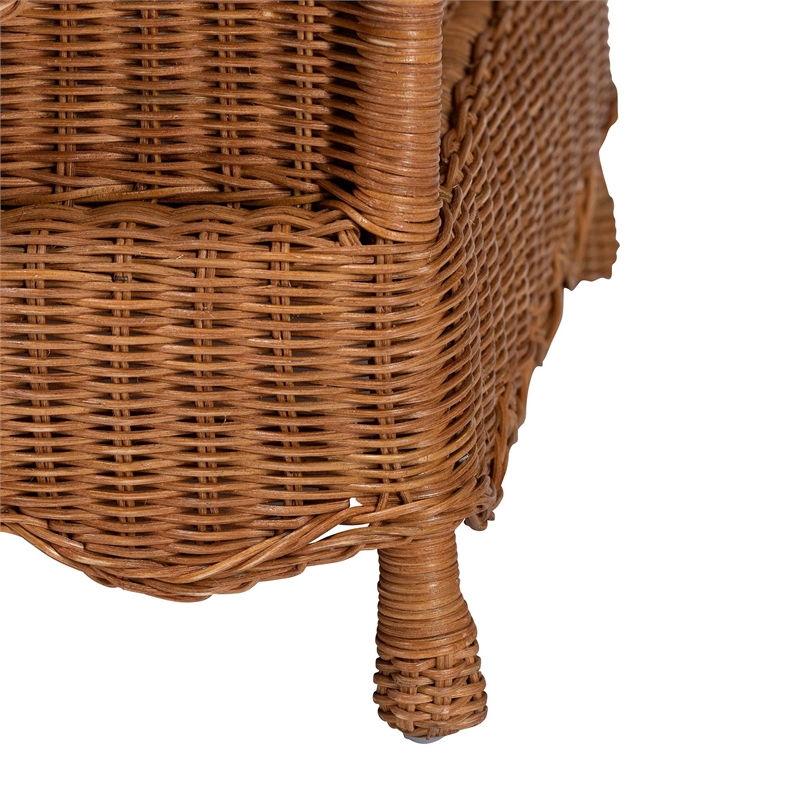 Pemberly Row Natural Rattan Pet Bed with Scalloped Sides and Cushion