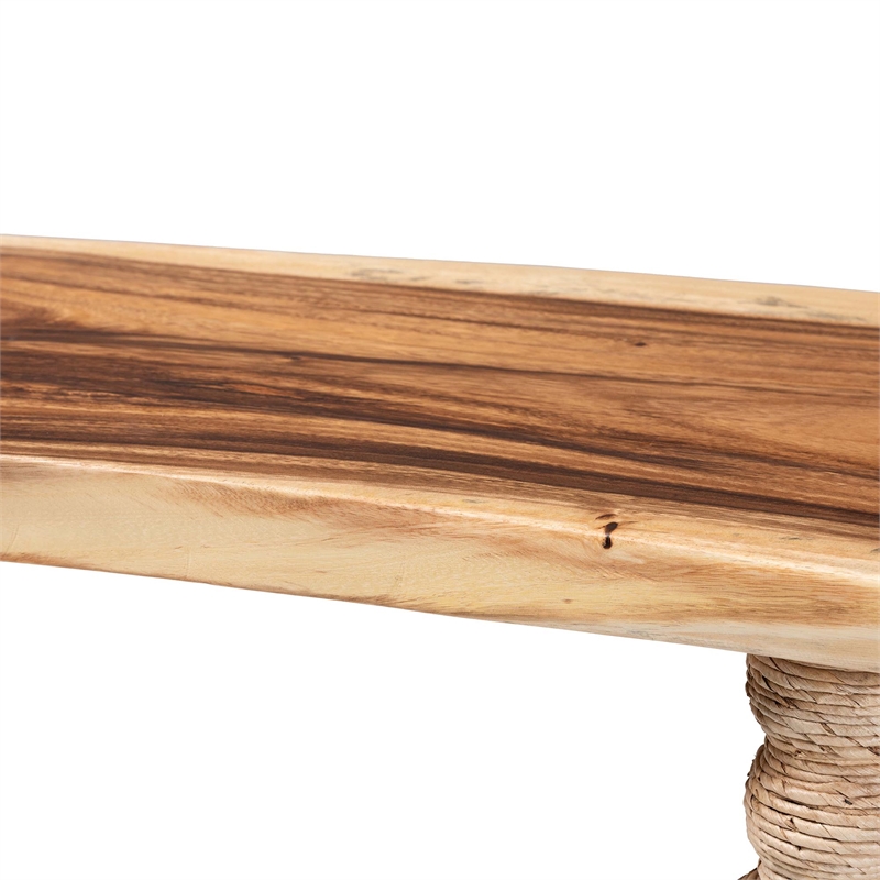 Pemberly Row Teak and Seagrass Console Table with Bobbin Legs
