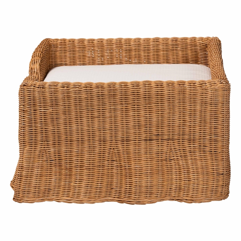 Pemberly Row Natural Rattan Pet Bed with Scalloped Base and Cushion