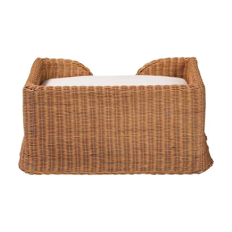 Pemberly Row Natural Rattan Pet Bed with Scalloped Base and Cushion