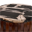 Pemberly Row Petrified Wood Top Drum End Table with Lattice Frame