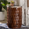 Pemberly Row Petrified Wood Top Drum End Table with Lattice Frame