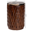 Pemberly Row Petrified Wood Top Drum End Table with Lattice Frame