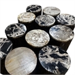 Pemberly Row Petrified Wood Top Drum End Table with Lattice Frame