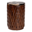 Pemberly Row Petrified Wood Top Drum End Table with Lattice Frame