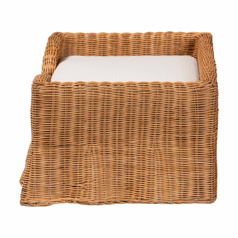 Pemberly Row Natural Rattan Pet Bed with Scalloped Base and Cushion