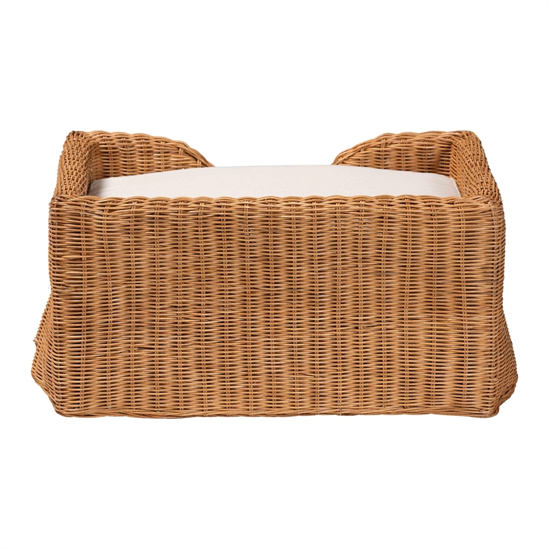 Pemberly Row Natural Rattan Pet Bed with Scalloped Base and Cushion