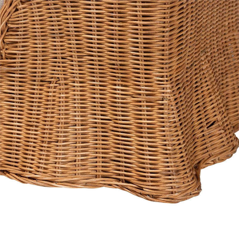 Pemberly Row Natural Rattan Pet Bed with Scalloped Base and Cushion