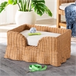 Pemberly Row Natural Rattan Pet Bed with Scalloped Base and Cushion