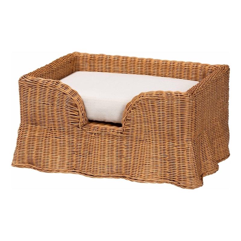 Pemberly Row Natural Rattan Pet Bed with Scalloped Base and Cushion
