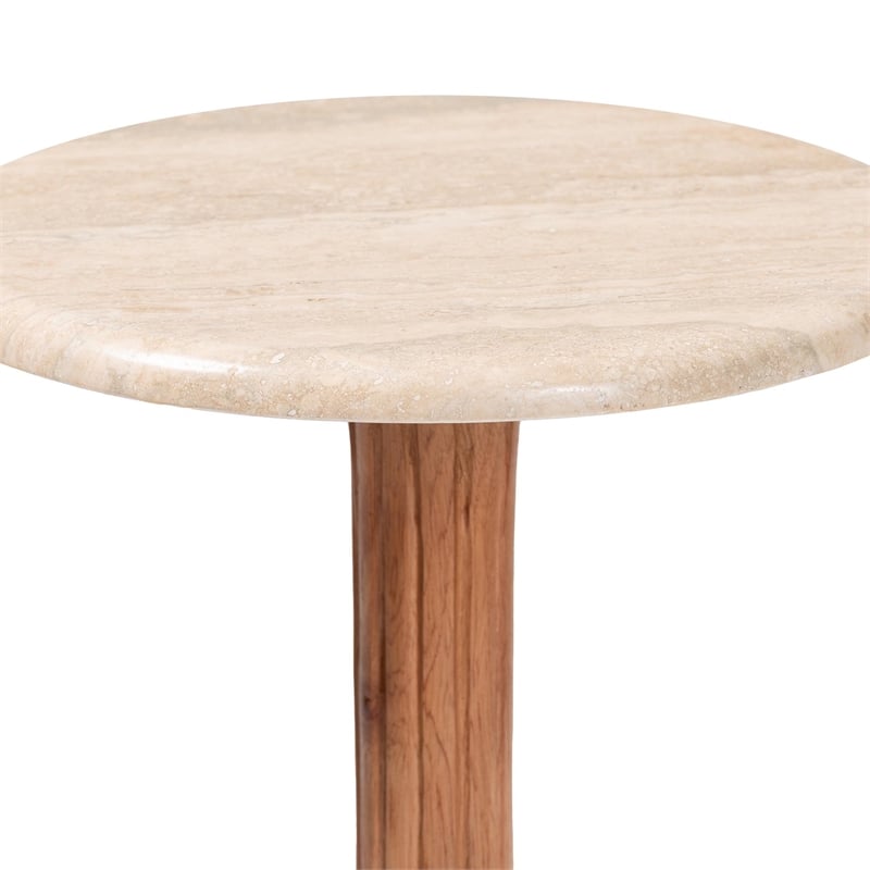 Pemberly Row Contemporary Marble Stone Top Sculpted Pedestal End Table