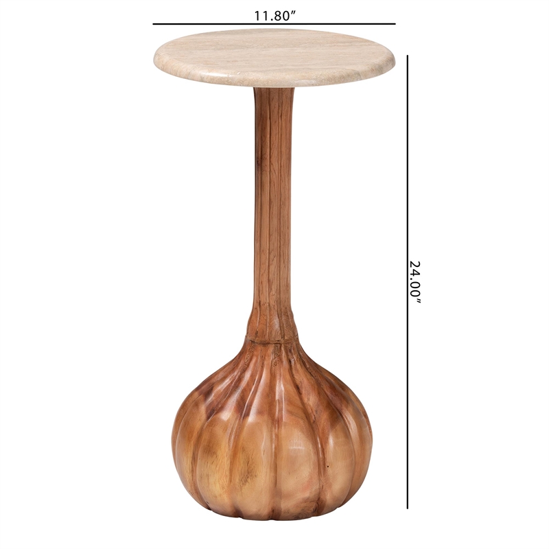 Pemberly Row Contemporary Marble Stone Top Sculpted Pedestal End Table