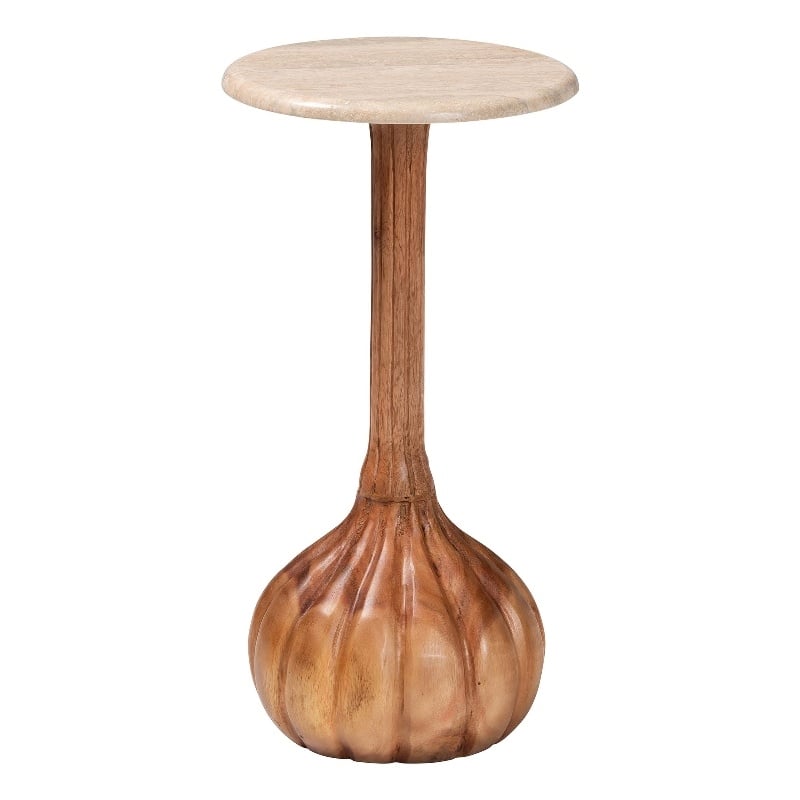 Pemberly Row Contemporary Marble Stone Top Sculpted Pedestal End Table