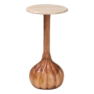 Pemberly Row Contemporary Marble Stone Top Sculpted Pedestal End Table