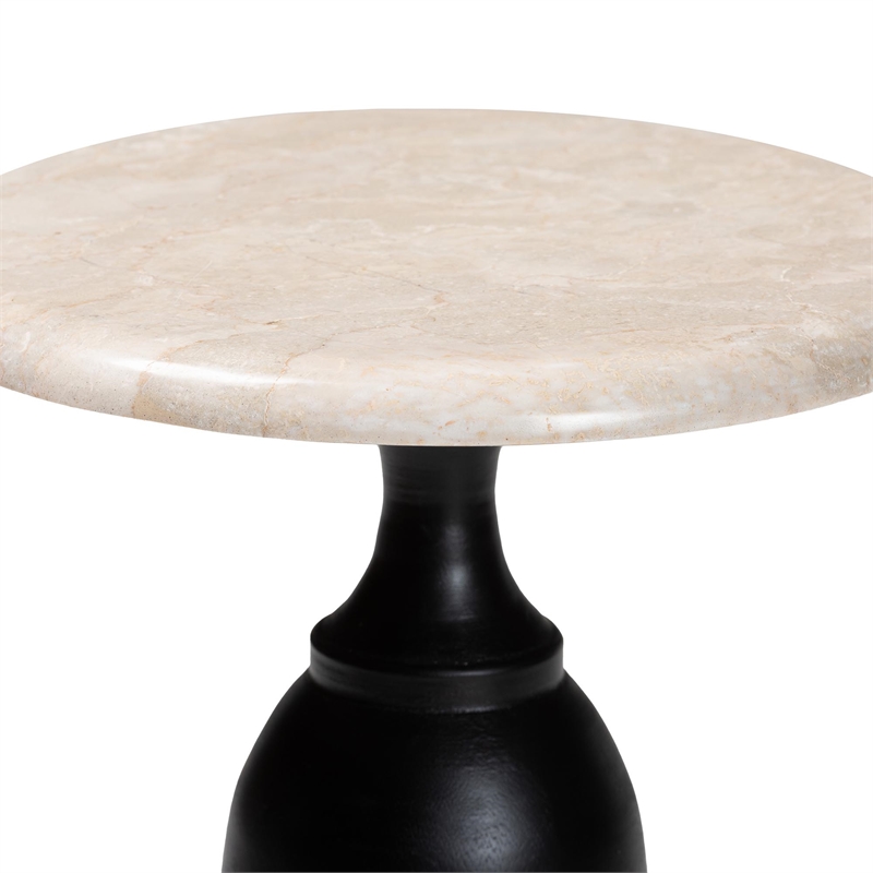 Pemberly Row Contemporary Marble Stone Top Turned Pedestal End Table