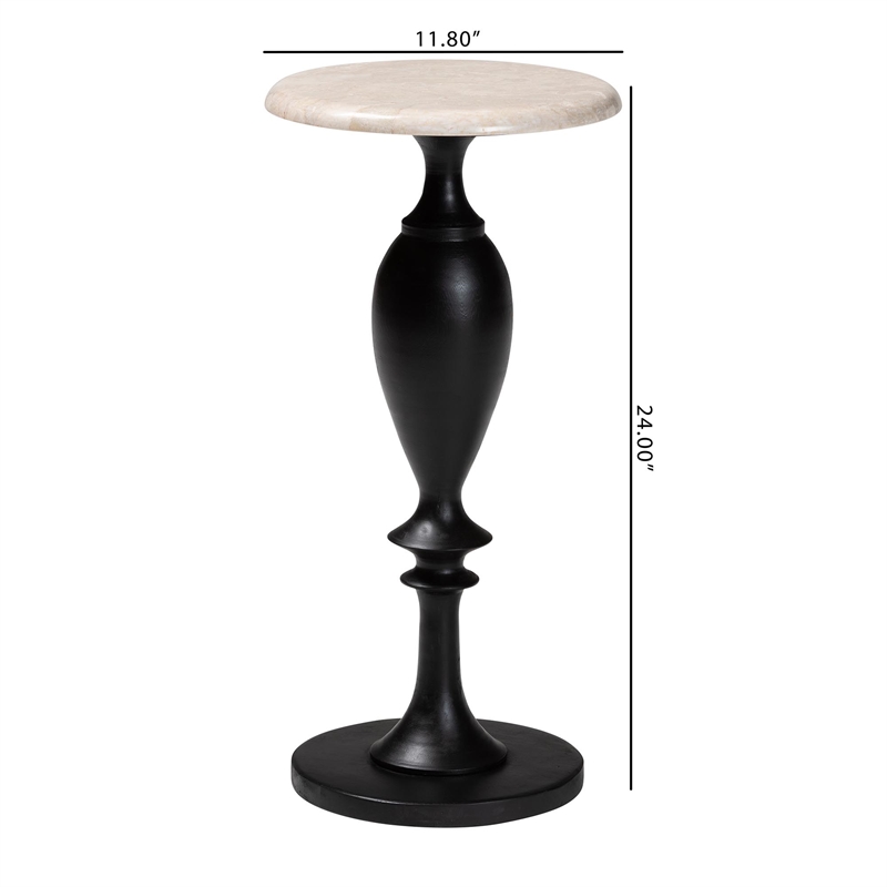Pemberly Row Contemporary Marble Stone Top Turned Pedestal End Table