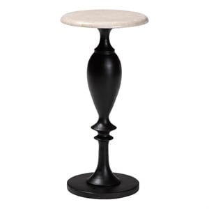 Pemberly Row Contemporary Marble Stone Top Turned Pedestal End Table