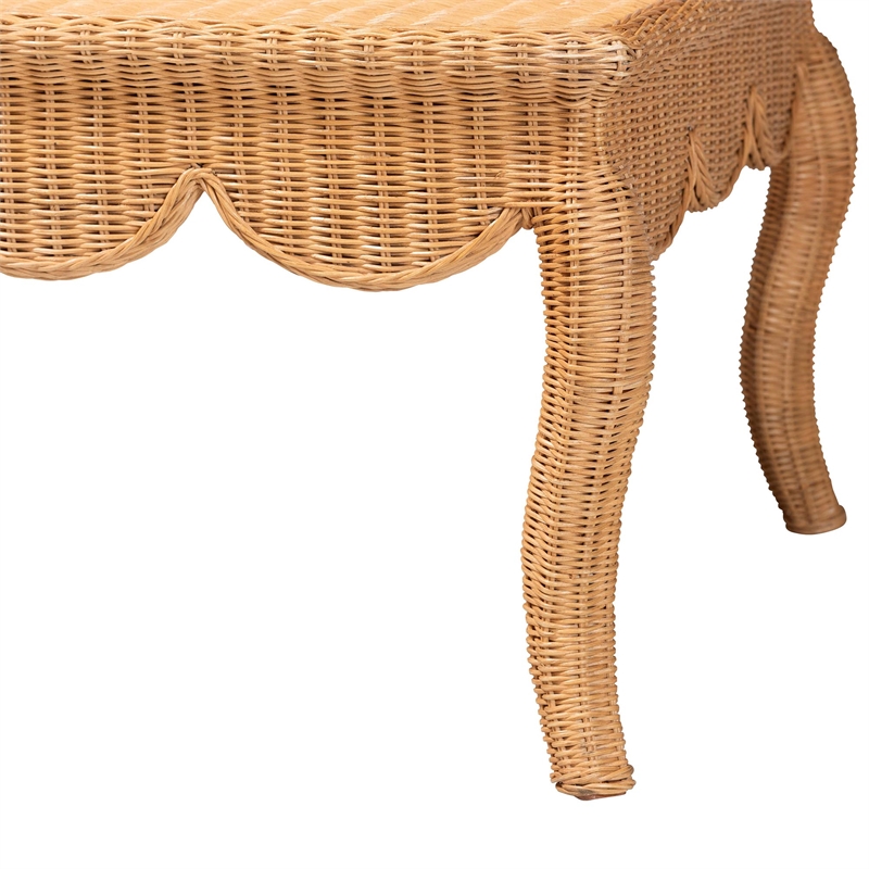 Pemberly Row Rattan Coffee Table with Scalloped Edge and Cabriole Legs