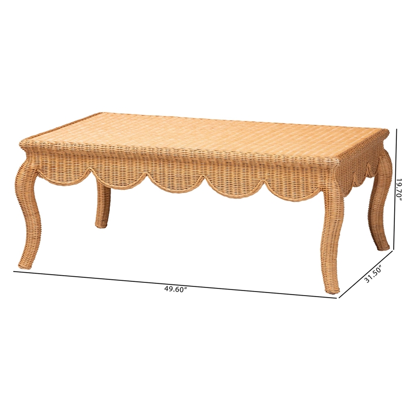 Pemberly Row Rattan Coffee Table with Scalloped Edge and Cabriole Legs
