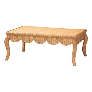 Pemberly Row Rattan Coffee Table with Scalloped Edge and Cabriole Legs