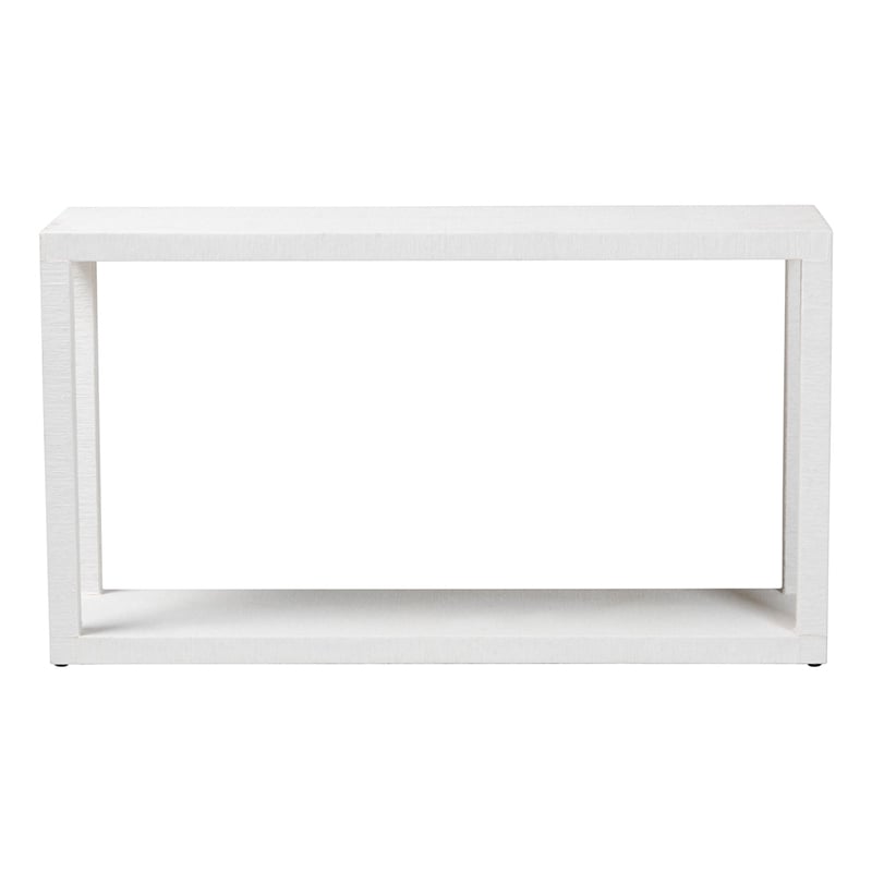 Pemberly Row Contemporary Grasscloth 2-Tier Console Table in White