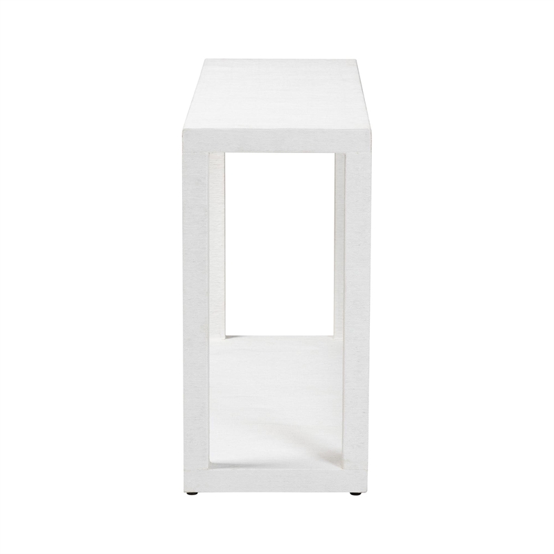 Pemberly Row Contemporary Grasscloth 2-Tier Console Table in White