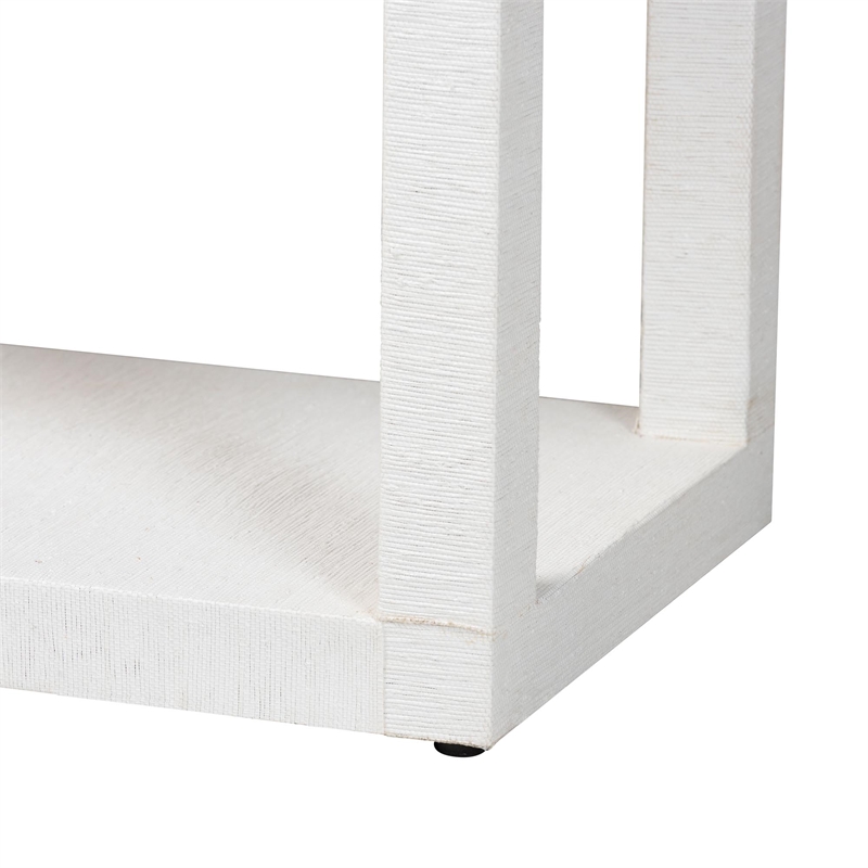 Pemberly Row Contemporary Grasscloth 2-Tier Console Table in White