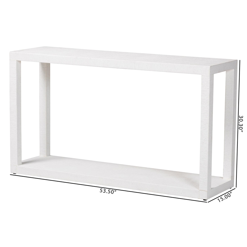 Pemberly Row Contemporary Grasscloth 2-Tier Console Table in White