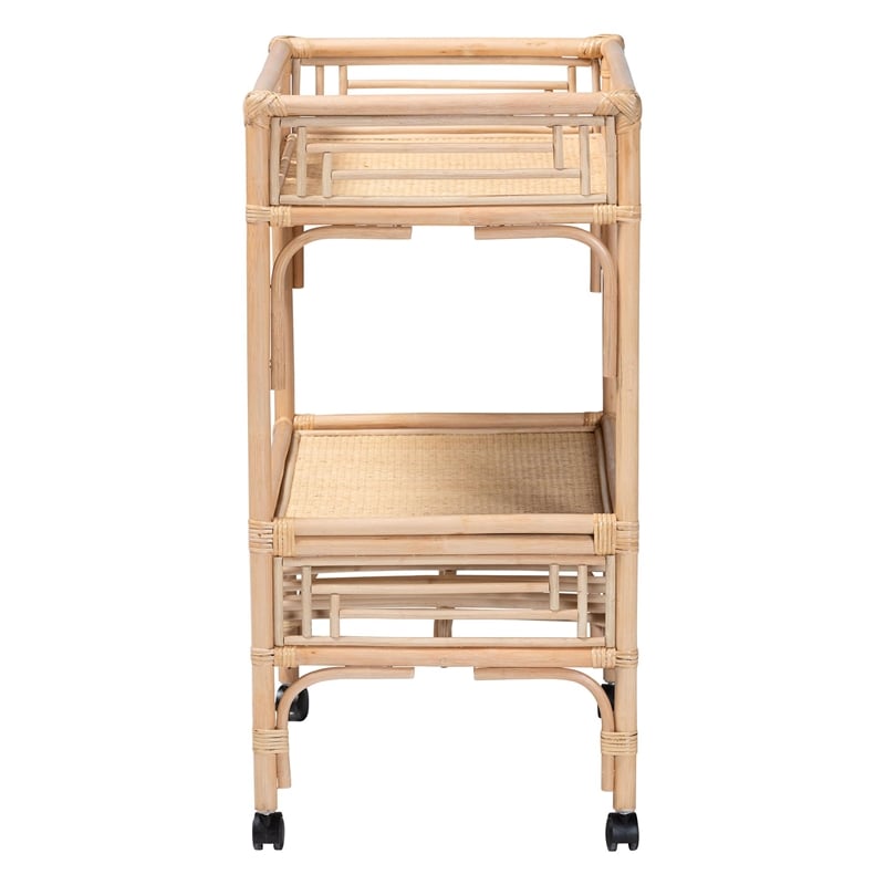 Pemberly Row Contemporary Rattan 2-Tier Wine Cart with 6-Bottle Storage