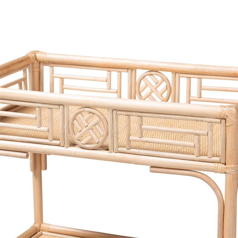 Pemberly Row Contemporary Rattan 2-Tier Wine Cart with 6-Bottle Storage