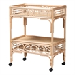 Pemberly Row Contemporary Rattan 2-Tier Wine Cart with 6-Bottle Storage