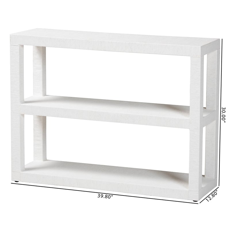 Pemberly Row Contemporary Grasscloth 3-Tier Bookshelf in White