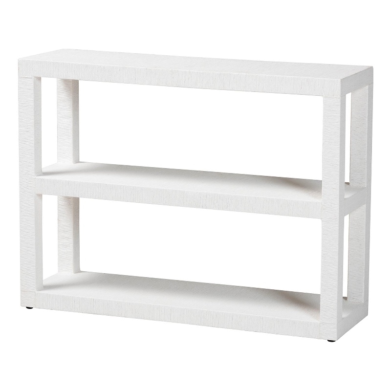 Pemberly Row Contemporary Grasscloth 3-Tier Bookshelf in White