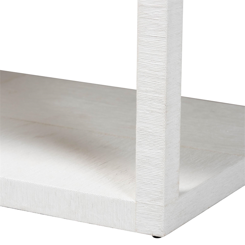 Pemberly Row Contemporary Grasscloth 2-Tier Coffee Table in White