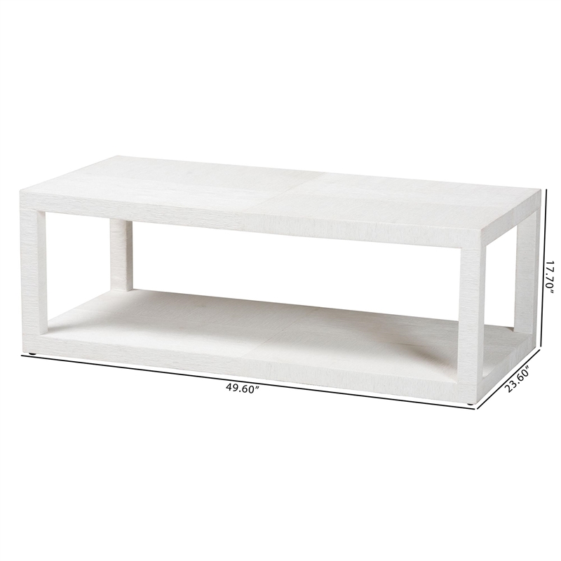 Pemberly Row Contemporary Grasscloth 2-Tier Coffee Table in White