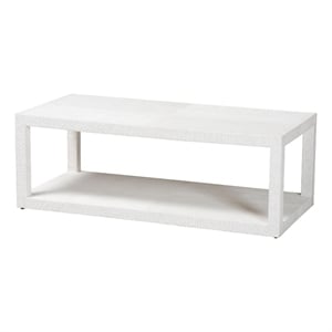 Pemberly Row Contemporary Grasscloth 2-Tier Coffee Table in White